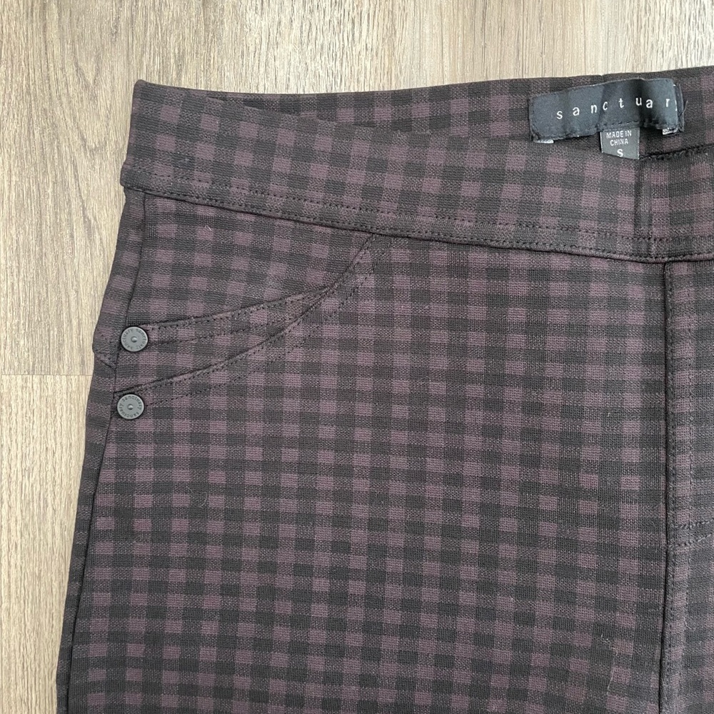 Sanctuary Plaid Leggings Purple Black Women’s Small Stretch Pants - Picture 3 of 9